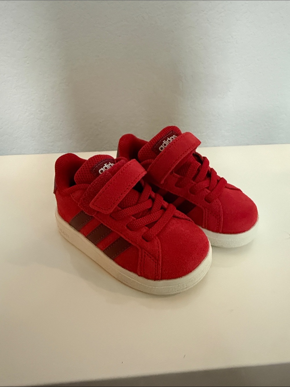 adidas Kids Red Suede Hook-and-Loop Sneakers